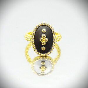 FREIDA ROTHMAN Sterling Silver Black Rhodium CZ Clover Shield Cocktail Ring Sz 8